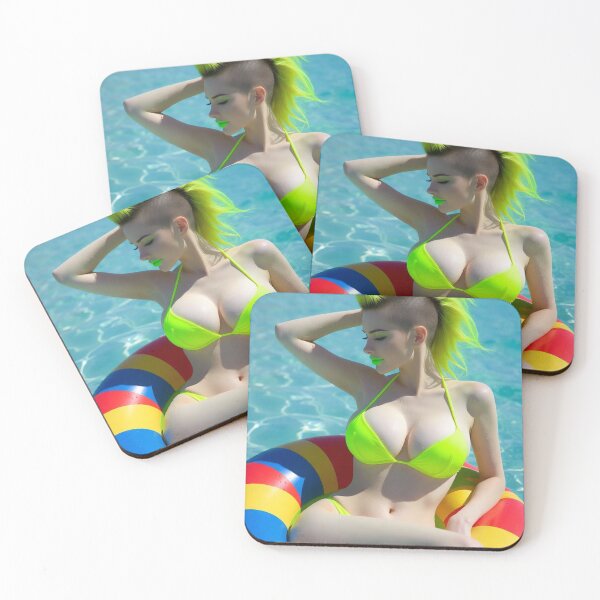 Item preview, Neon Punk Beach Babe with Mohawk | Vibrant Summer Pin-Up designed and sold by ITSimagination.