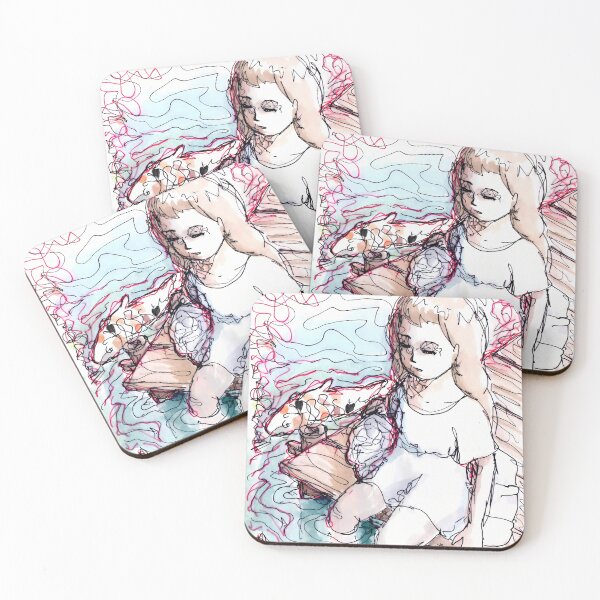 Item preview, Melancholy Sketchbook Girl and Koi Fish designed and sold by Dropleader.