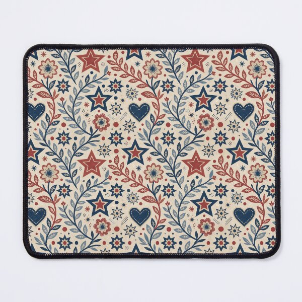 Item preview, Patriotic Folk Art Pattern with Stars and Florals designed and sold by Pioneer Spirit Market.