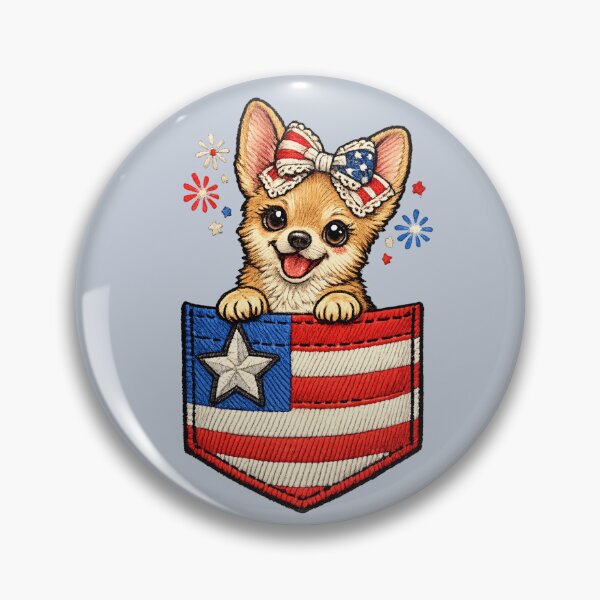 Item preview, Patriotic chihuahua in a pocket Coquette bow American flag | Cute USA 4th of July dog in pocket gift designed and sold by Youngkev-arts.