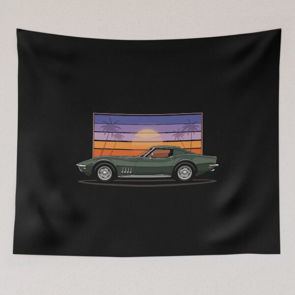 Item preview, C3 Stingray Side Profile Retro Sunset Green Classic Muscle Car designed and sold by Off-Road-Zone.