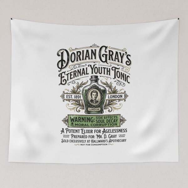 Aperçu de l'œuvre Dorian Grays Eternal Youth Tonic Étiquette d'apothicaire Oscar Wilde créée et vendue par Fenay Designs.