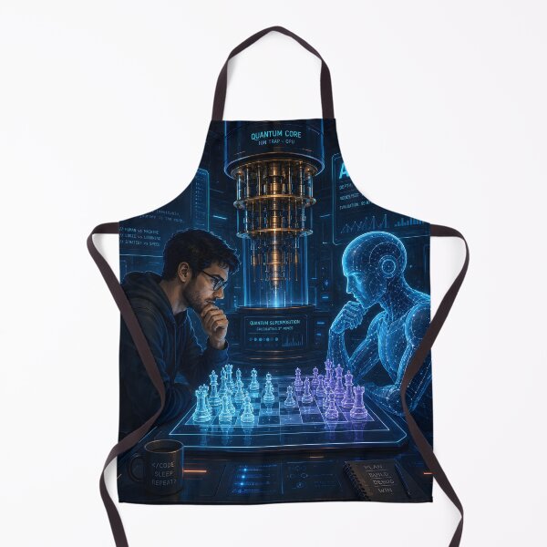 Item preview, A Programmer Playing Chess Against an Advanced AI in a Futuristic Quantum Laboratory, Holographic Pieces, Cinematic Vector Artwork designed and sold by PenchalaPrabhas.