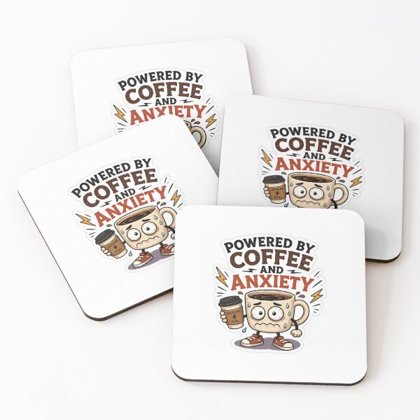 Item preview, Powered by Coffee and Anxiety Sticker | Funny Coffee Cup Sticker with Lightning Bolts & Nervous Eyes designed and sold by joanwatson45.