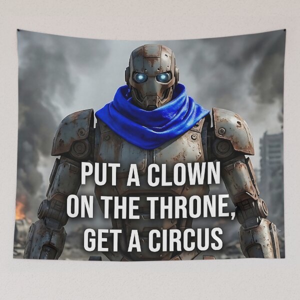 Item preview, PUT A CLOWN ON THE THRONE, GET A CIRCUS - Political Satire Dystopian Robot designed and sold by ToxicInkArt.