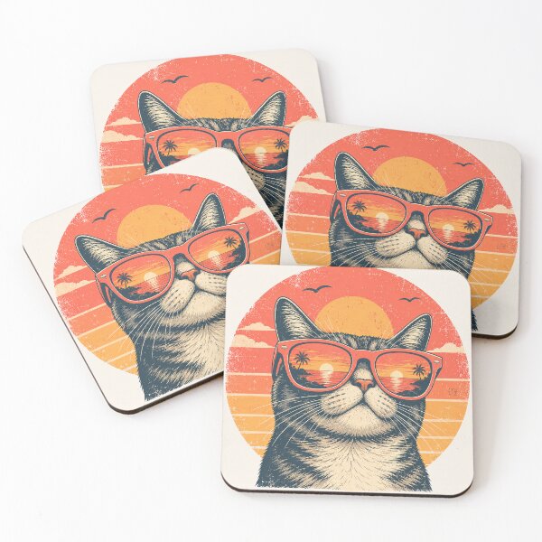 Item preview, Retro Sunset Cat with Sunglasses – Vintage Cool Cat Design designed and sold by slikar.