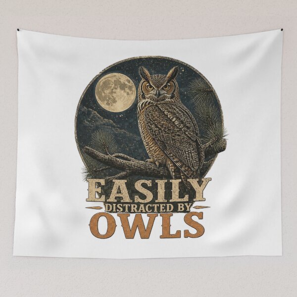 Item preview, Easily Distracted By Owls – Vintage Owl Watcher T-Shirt designed and sold by MJ-by-Dharan.