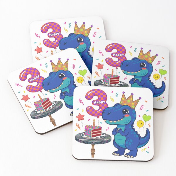 Item preview, Three REX blue dino 3rd birthday boy/girl gift dino lover designed and sold by Tronstell.