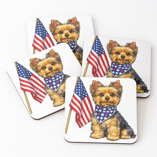 Item preview, Patriotic Yorkie Cartoon – Cute American Flag Dog Illustration designed and sold by AMIR PRO .