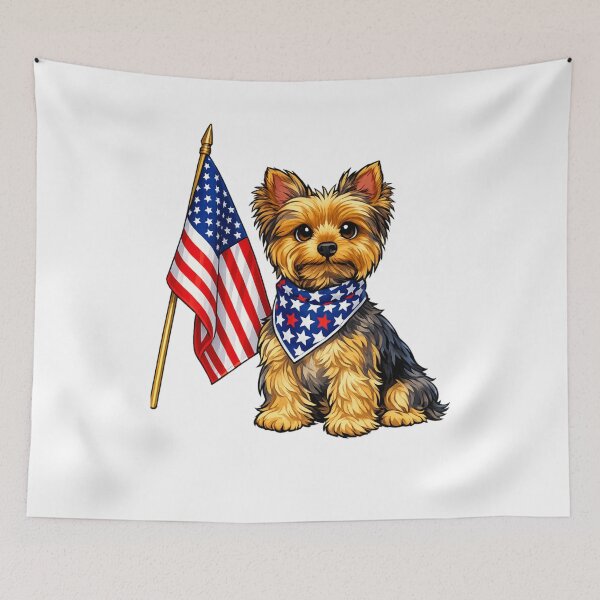 Item preview, Patriotic Yorkie Cartoon – Cute American Flag Dog Illustration designed and sold by AMIR PRO .