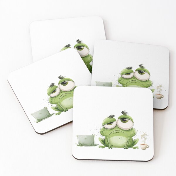 Item preview, Tired Frog With Coffee and Laptop Work Humor designed and sold by VikArt7.