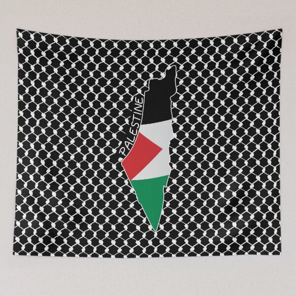 Item preview, Palestine Flag Map Design with Palestinian Kufiya Pattern -White designed and sold by Hurriyyatee.