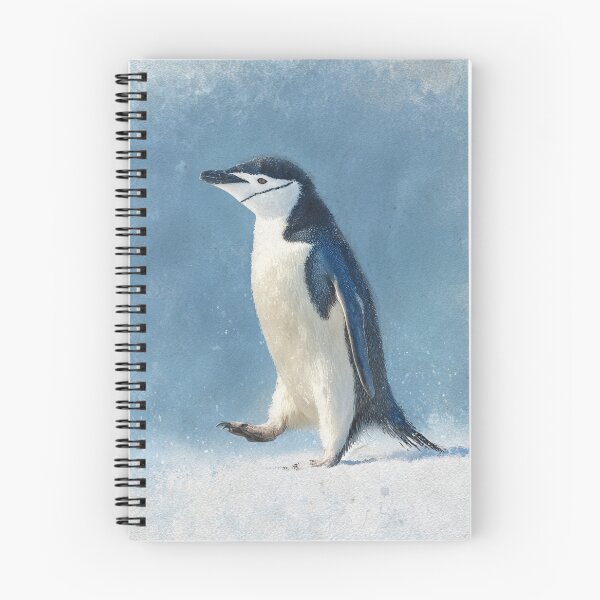 Item preview, Penguin walking across a snowy landscape with blue background designed and sold by Sasas Design.