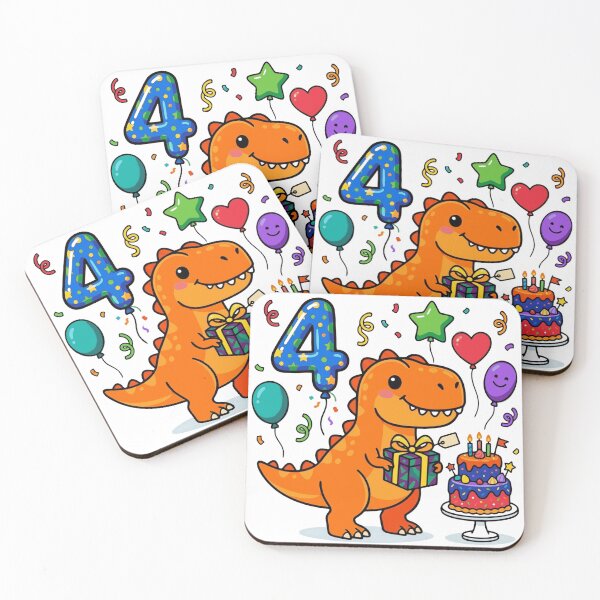 Item preview, Four Saurus T-rex 4th birthday boy/girl gift kids dino party designed and sold by Tronstell.