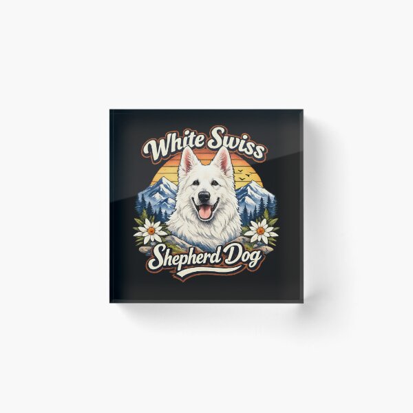Item preview, White Swiss Shepherd Dog Retro Mountain Sunset Design designed and sold by blankTeeShirt.