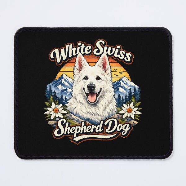 Item preview, White Swiss Shepherd Dog Retro Mountain Sunset Design designed and sold by blankTeeShirt.