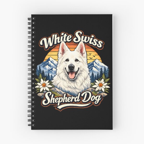 Item preview, White Swiss Shepherd Dog Retro Mountain Sunset Design designed and sold by blankTeeShirt.