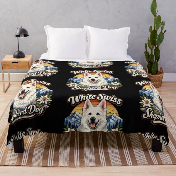 Item preview, White Swiss Shepherd Dog Retro Mountain Sunset Design designed and sold by blankTeeShirt.