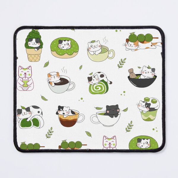 Item preview, Kawaii Matcha Cat Seamless Pattern designed and sold by LinaDesign Store.