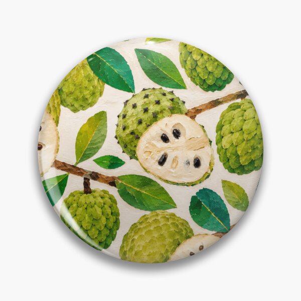 Item preview, Chirimoya Seamless Pattern, Tropical annona squamosa,  Fruit Collage Design, Exotic Botanical Green Fruit Repeat Print designed and sold by SWSandraWechner.
