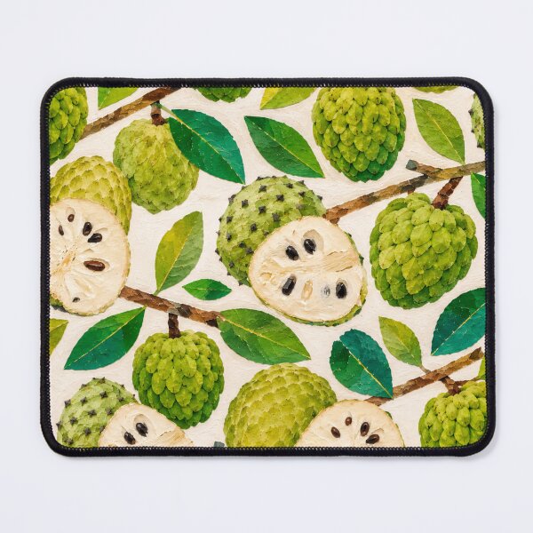 Item preview, Chirimoya Seamless Pattern, Tropical annona squamosa,  Fruit Collage Design, Exotic Botanical Green Fruit Repeat Print designed and sold by SWSandraWechner.