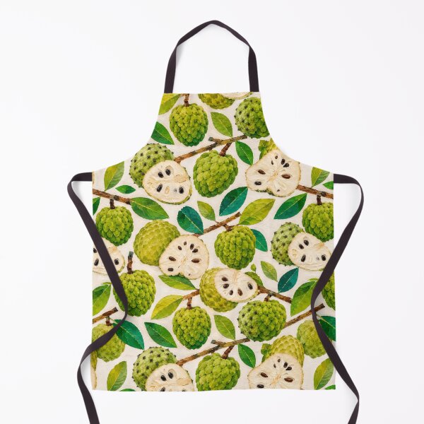 Item preview, Chirimoya Seamless Pattern, Tropical annona squamosa,  Fruit Collage Design, Exotic Botanical Green Fruit Repeat Print designed and sold by SWSandraWechner.