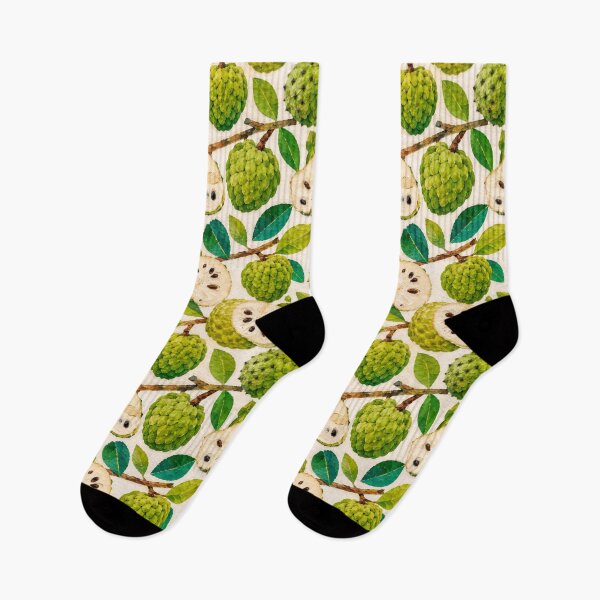 Item preview, Chirimoya Seamless Pattern, Tropical annona squamosa,  Fruit Collage Design, Exotic Botanical Green Fruit Repeat Print designed and sold by SWSandraWechner.