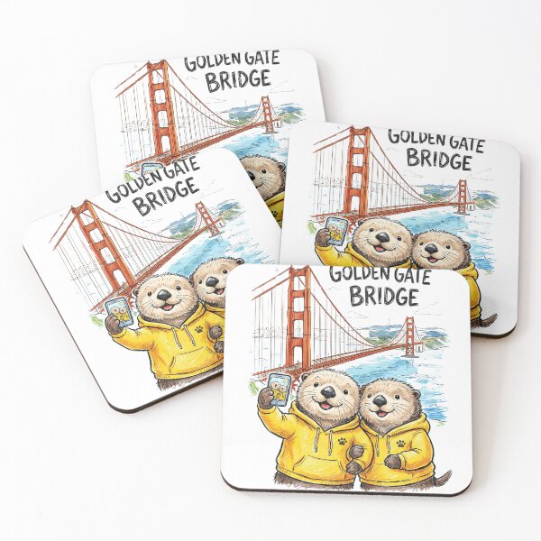 Item preview, Cute Sea Otters at Golden Gate Bridge - Matching Yellow Hoodie Selfie Art designed and sold by TaiwanMemory.