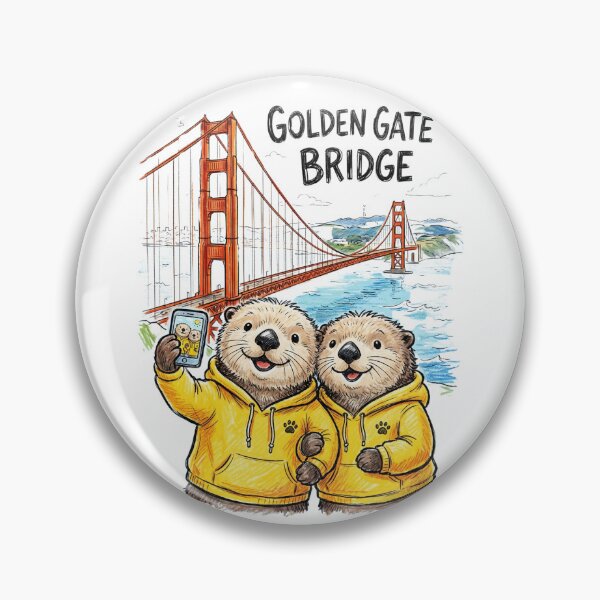 Item preview, Cute Sea Otters at Golden Gate Bridge - Matching Yellow Hoodie Selfie Art designed and sold by TaiwanMemory.