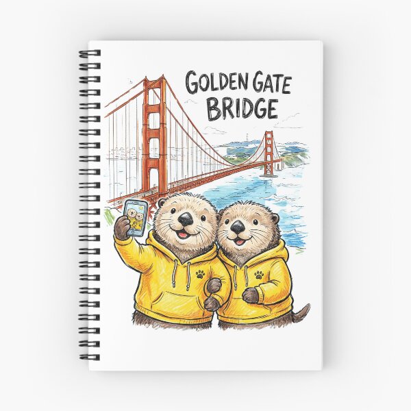 Item preview, Cute Sea Otters at Golden Gate Bridge - Matching Yellow Hoodie Selfie Art designed and sold by TaiwanMemory.