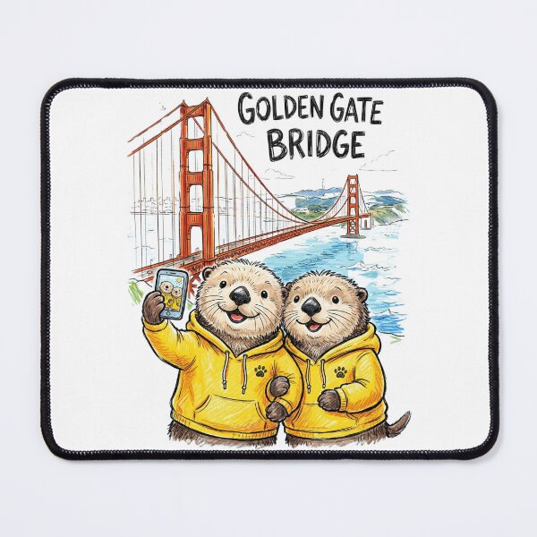 Item preview, Cute Sea Otters at Golden Gate Bridge - Matching Yellow Hoodie Selfie Art designed and sold by TaiwanMemory.