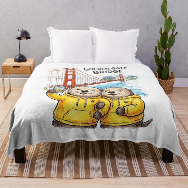 Item preview, Cute Sea Otters at Golden Gate Bridge - Matching Yellow Hoodie Selfie Art designed and sold by TaiwanMemory.