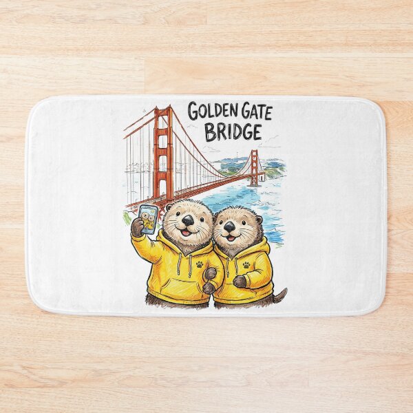 Item preview, Cute Sea Otters at Golden Gate Bridge - Matching Yellow Hoodie Selfie Art designed and sold by TaiwanMemory.