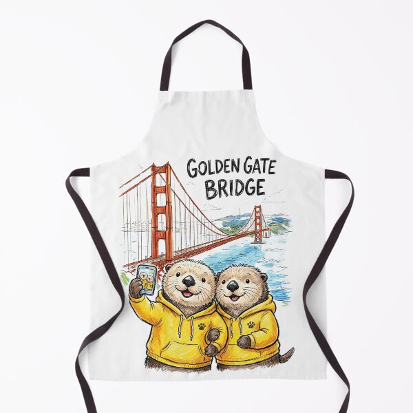 Item preview, Cute Sea Otters at Golden Gate Bridge - Matching Yellow Hoodie Selfie Art designed and sold by TaiwanMemory.