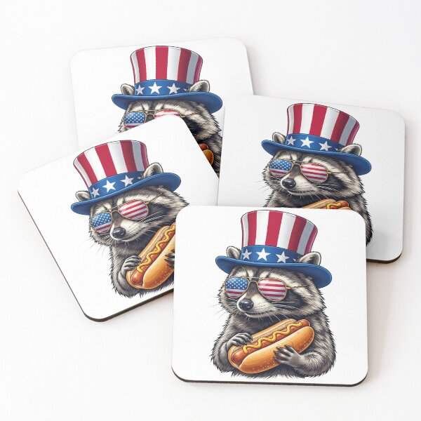 Item preview, Patriotic American Raccoon Eating Hot Dog designed and sold by HometownCozyCo.