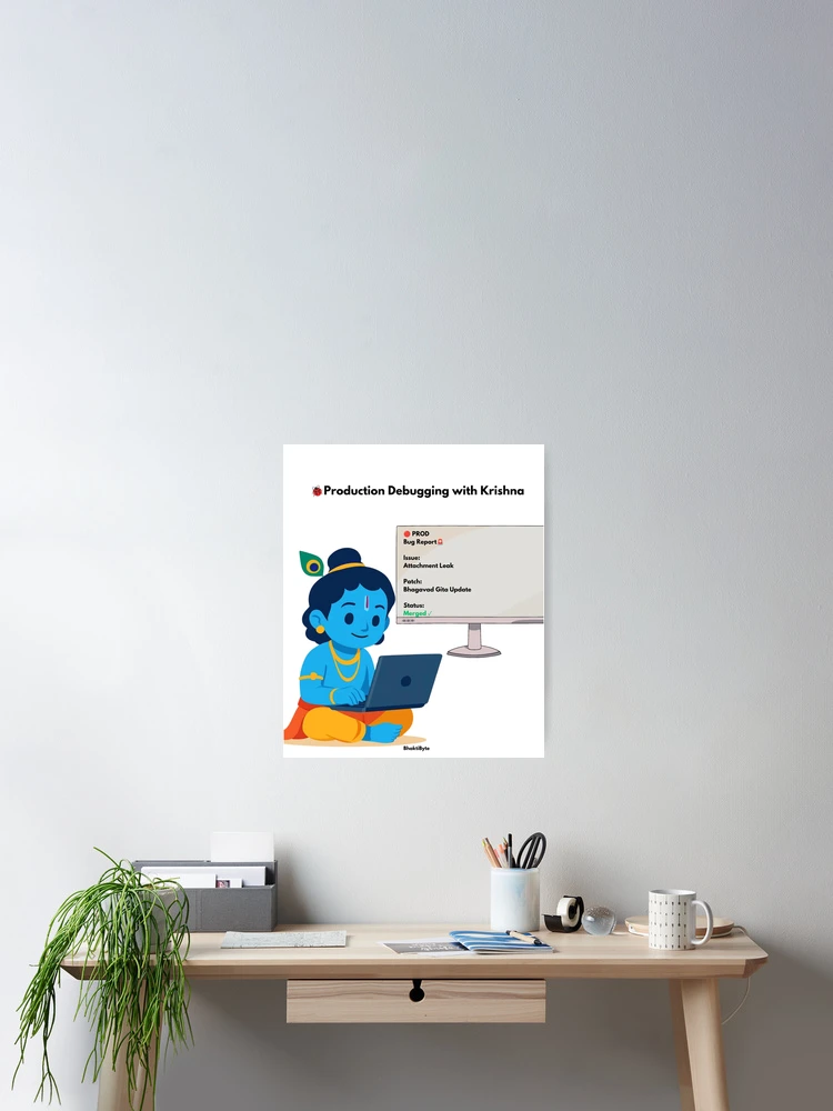 Thumbnail 2 of 3, Poster, Production Debugging with Krishna | Developer Humor Sticker designed and sold by BhaktiByte.
