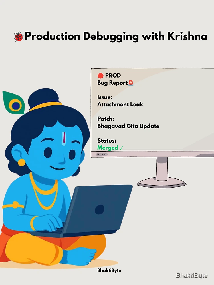 Thumbnail 6 of 6, Premium Oversized Sweatshirt, Production Debugging with Krishna | Developer Humor Sticker designed and sold by BhaktiByte.