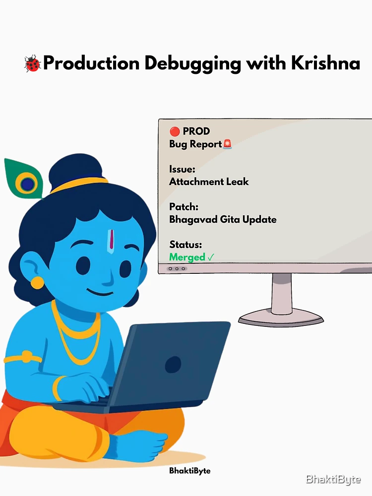 Thumbnail 6 of 6, Pullover Hoodie, Production Debugging with Krishna | Developer Humor Sticker designed and sold by BhaktiByte.