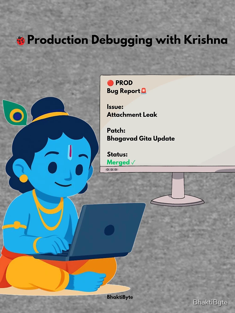 Thumbnail 6 of 6, Lightweight Sweatshirt, Production Debugging with Krishna | Developer Humor Sticker designed and sold by BhaktiByte.