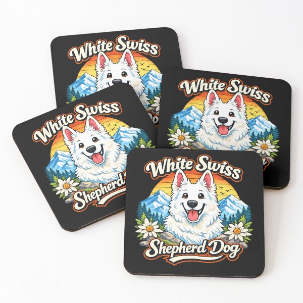 Item preview, White Swiss Shepherd Dog Mountain Sunset Cute Illustration designed and sold by blankTeeShirt.