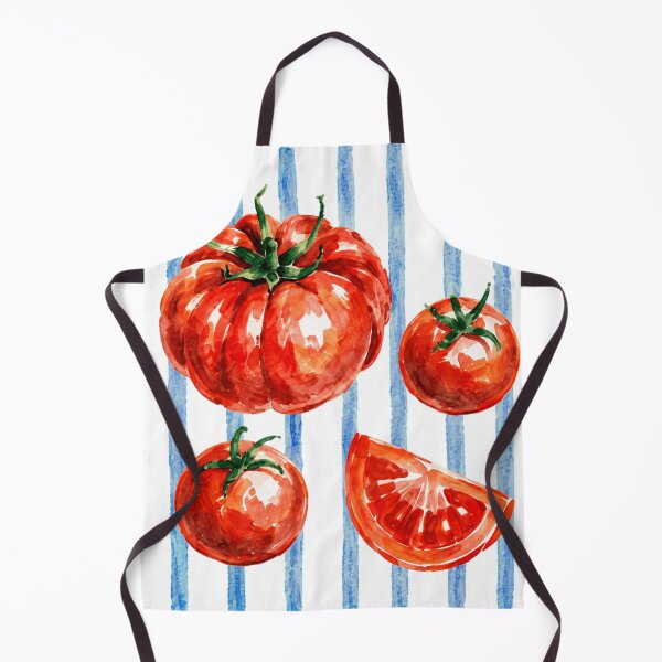 Item preview, Summer Watercolor Tomatoes Blue Stripes designed and sold by Retro Moon Studio.