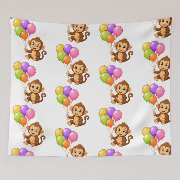 Item preview, Cute Kawaii Monkey With Colorful Balloons designed and sold by Seculinator.