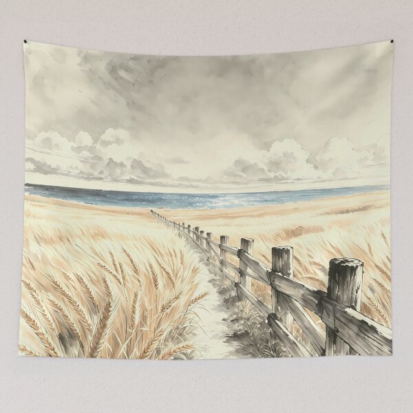 Item preview, Path to the Ocean: Golden Wheat Field & Sea designed and sold by HezeOtakuArt.