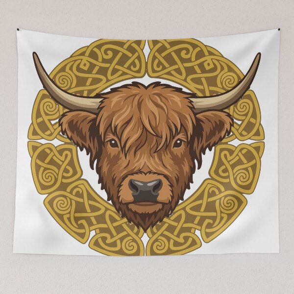 Item preview, Highland Cow Scottish Celtic Knot Boho Art designed and sold by ArcApparel2020.