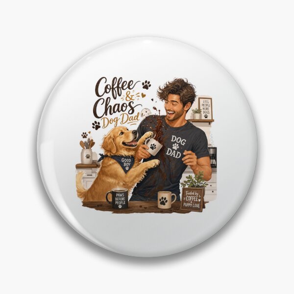 Item preview, Coffee & Chaos Golden Retriever Dog Dad Kawaii T-Shirt Sticker designed and sold by Ashley critters.