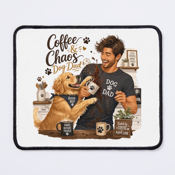 Item preview, Coffee & Chaos Golden Retriever Dog Dad Kawaii T-Shirt Sticker designed and sold by Ashley critters.