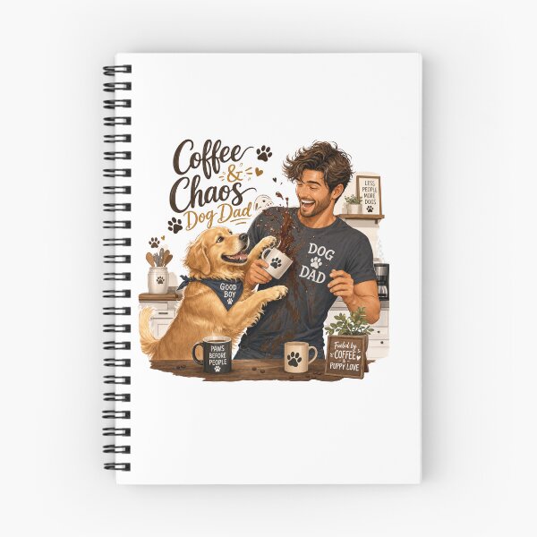Item preview, Coffee & Chaos Golden Retriever Dog Dad Kawaii T-Shirt Sticker designed and sold by Ashley critters.
