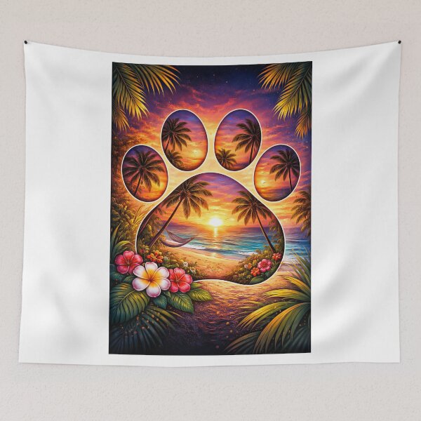 Item preview, Tropical Sunset Beach Paw Print Art designed and sold by TTM Inspirational.