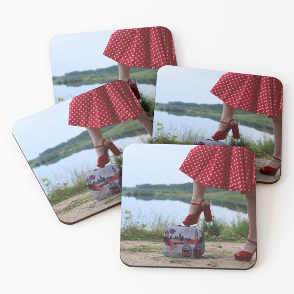 Item preview, Woman in Red Polka Dot Dress Holding Transparent Bag Outdoor Fashion Lifestyle Concept designed and sold by TatinkaArtskill.