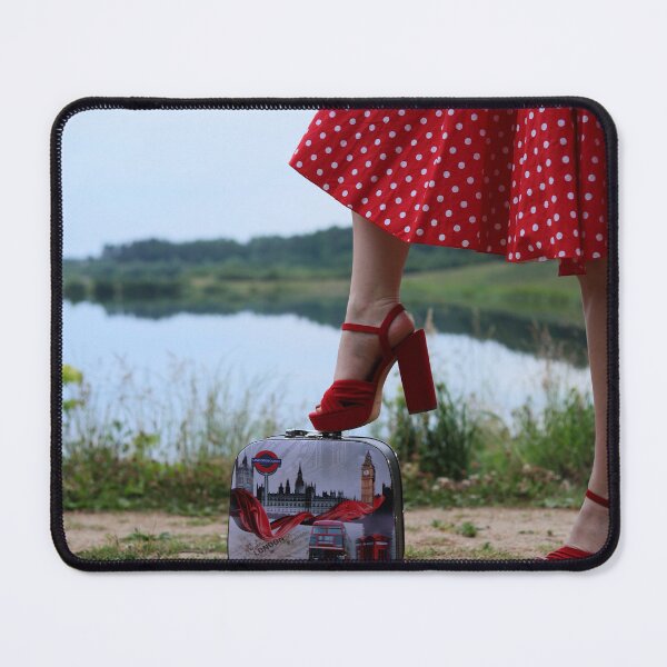 Item preview, Woman in Red Polka Dot Dress Holding Transparent Bag Outdoor Fashion Lifestyle Concept designed and sold by TatinkaArtskill.